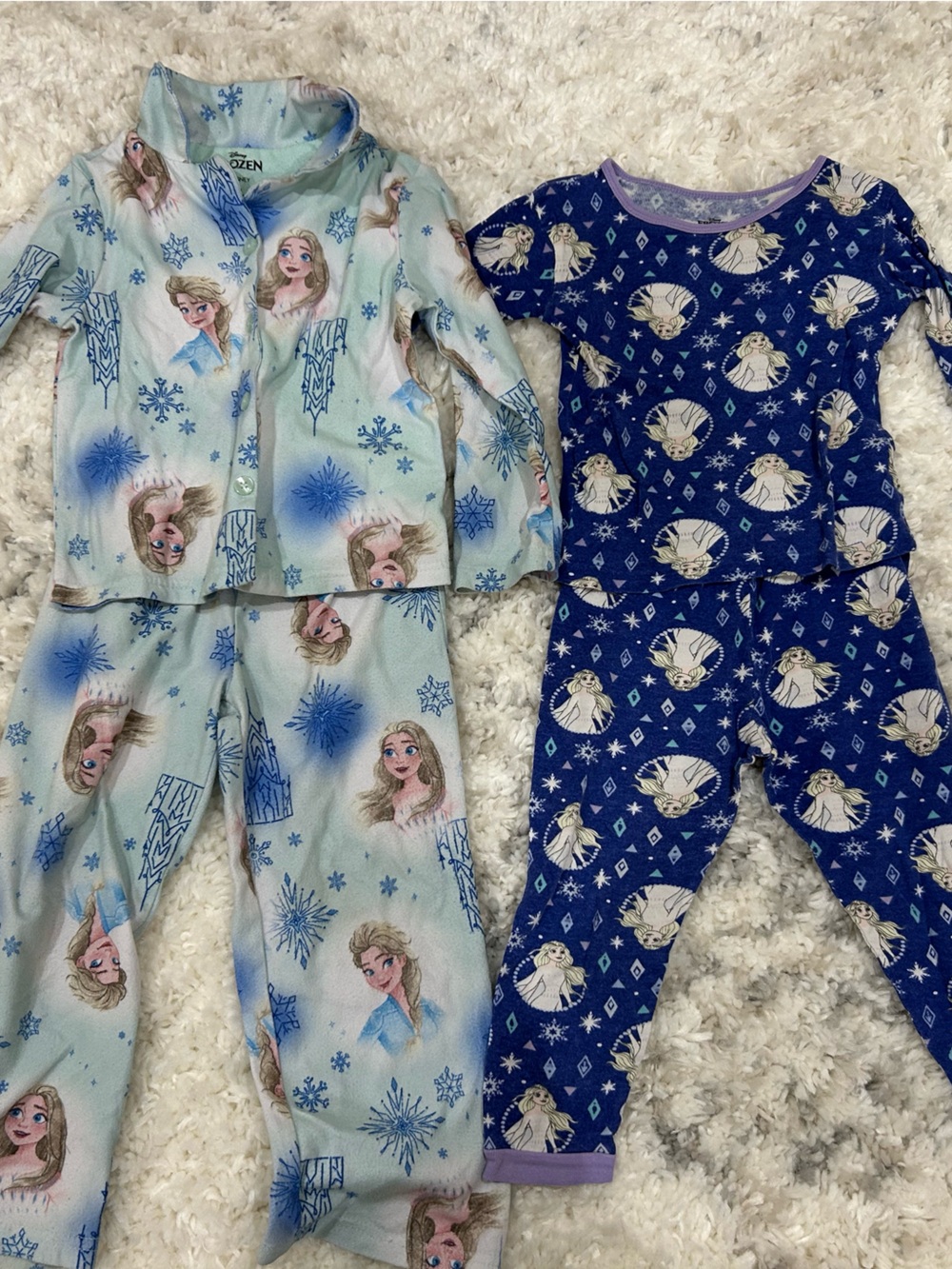 Disney Frozen Girls' Light Blue and Navy One-Piece Pajamas (set of 2) 5T & 6T